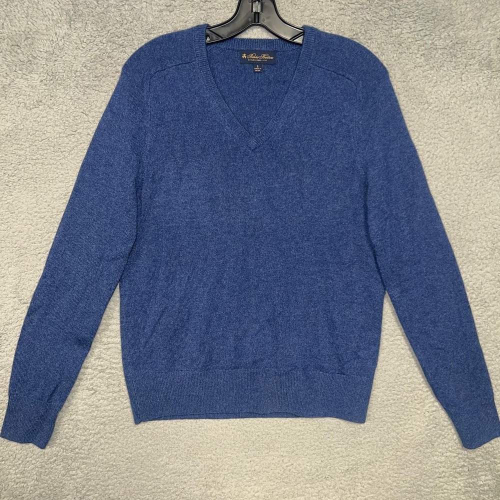 Brooks Brothers Sweater Men's Sz Small Blue V Neck Cashmere Pullover Sweatshirt